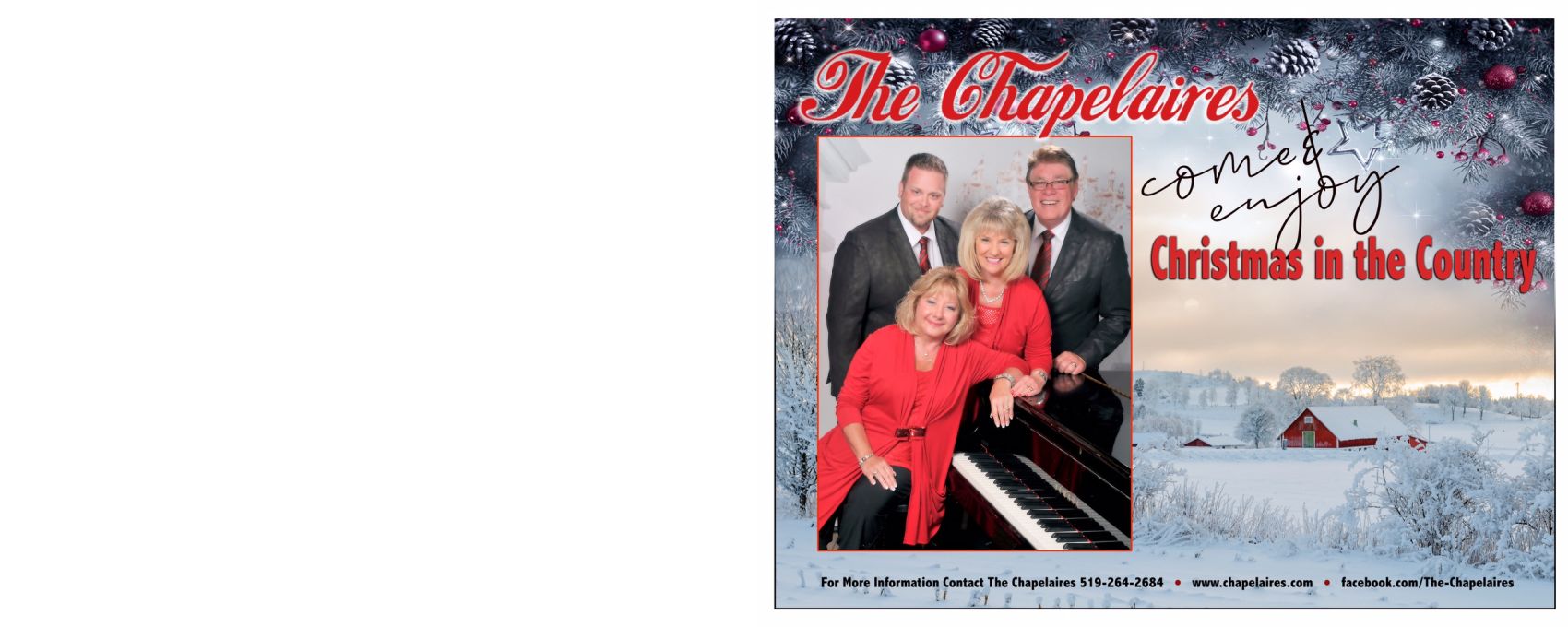 Sunday Evening, Dec. 17, 2023, @ 6:30 p.m. The Chapelaires quartet is made up of&nbsp;Phil Pugh, Myrna Hand, Sheila Jackson&nbsp;and&nbsp;David Jackson.&nbsp; We all love the Lord and sing for His Glory!